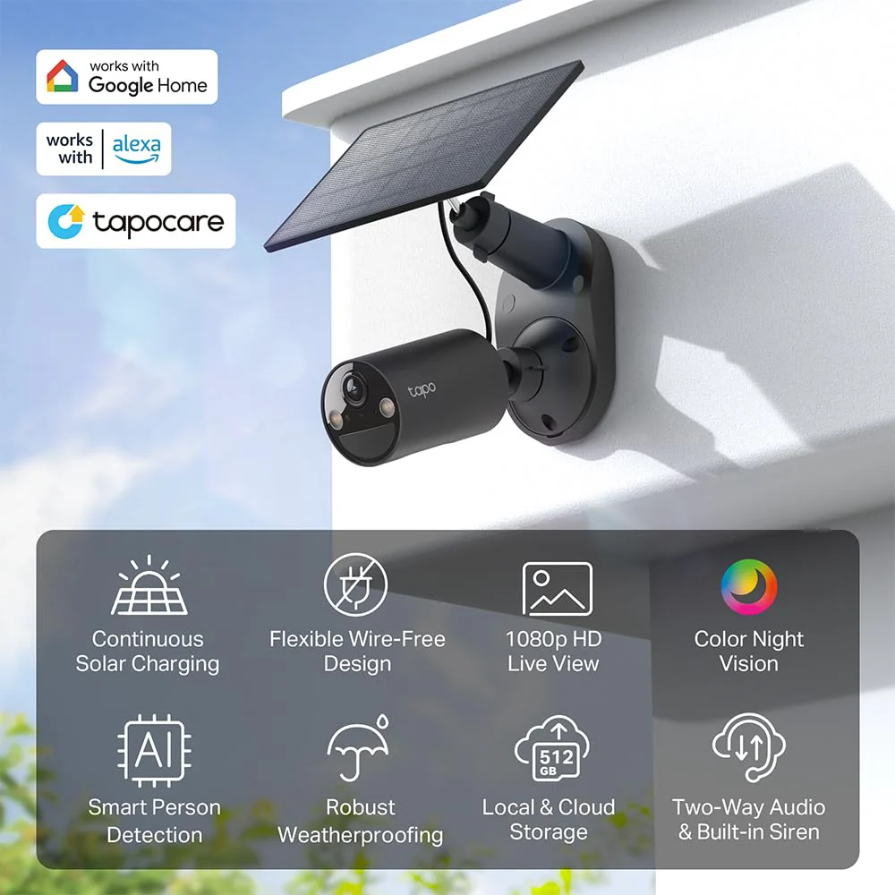 SolarCam 1080P Wireless Outdoor Security Camera with Solar Panel, Tapo C403 Kit 3-Pack (Black) - Image 3